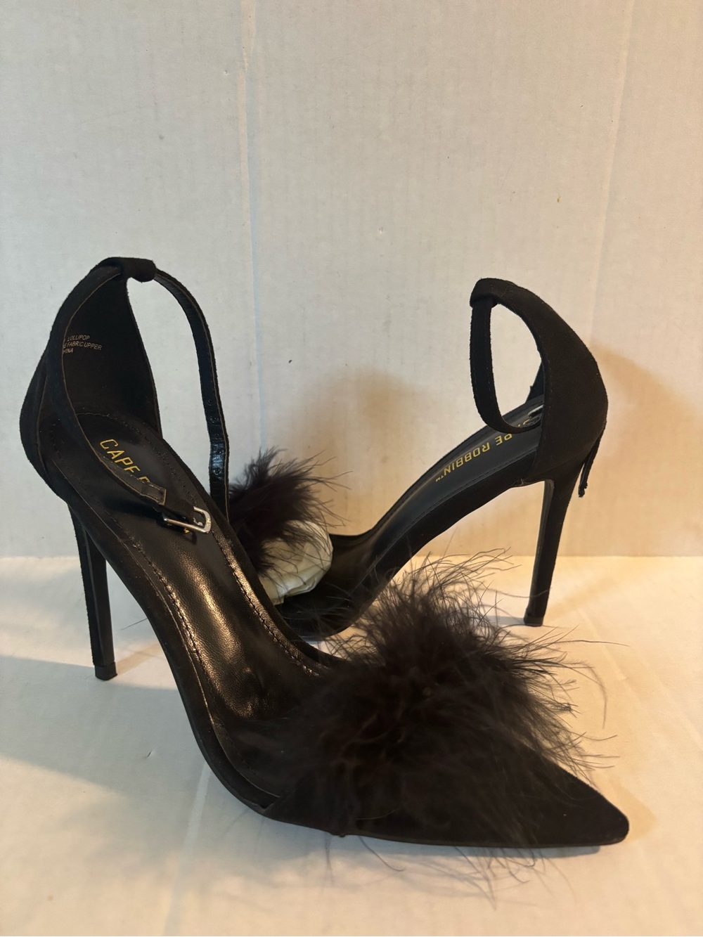Cape Robbin lollipop Black Feather Pointed-Toe Stiletto Heels - Women's